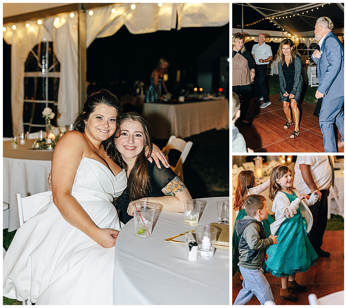 Couple have fun through out the evening of their intimate backyard wedding