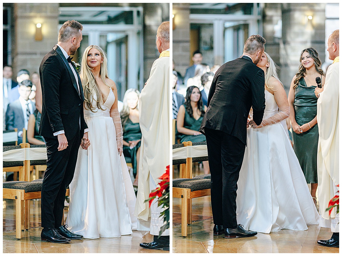 husband and wife celebrate with a kiss for Detroit Wedding Photographer